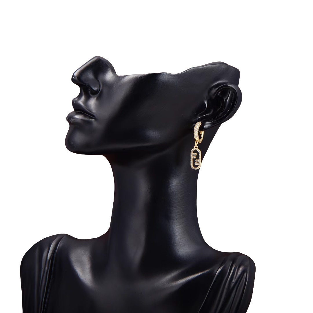 FDE025 Fendi FF crystal hoop earrings in metal gold finish - ccjewelryacc