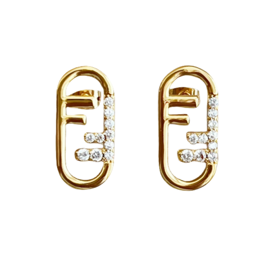 FDE016 O'Lock Earrings in metal gold finish and crystal - ccjewelryacc