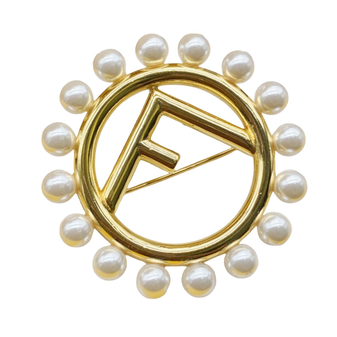FDB005 Fendi Pearl F brooch pin - ccjewelryacc