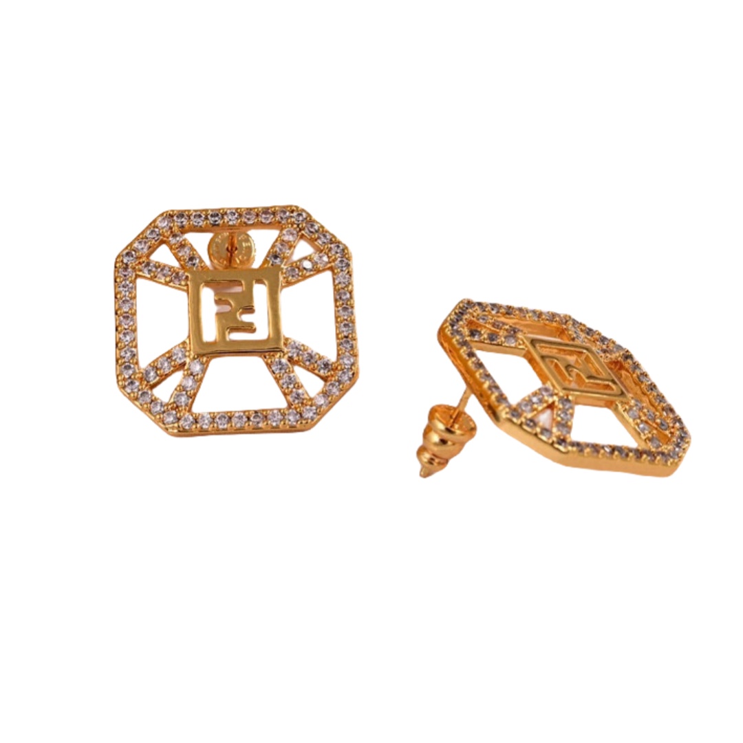 FDE010 Forever Fendi earrings in metal gold finish and crystal - ccjewelryacc