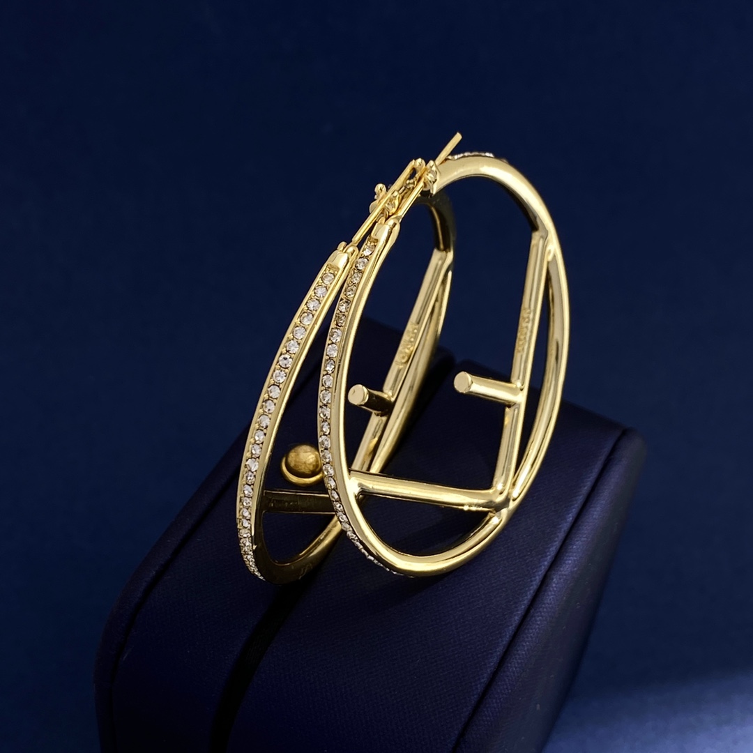 FDE002 F Is fendi hoop earrings large in gold finish metal and crystal - ccjewelryacc