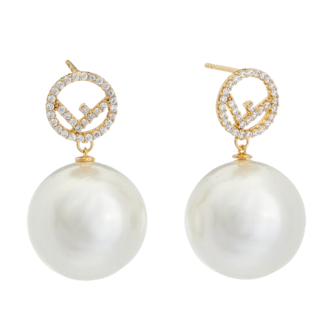 FDE008 Fendi drop pearl F Is Earrings in metal and crystal - ccfashionjewelry