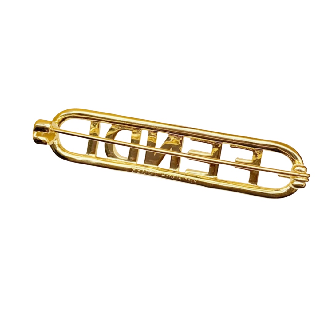 FDB003 Metal and crystal Fendi Logo detail brooch - ccjewelryacc