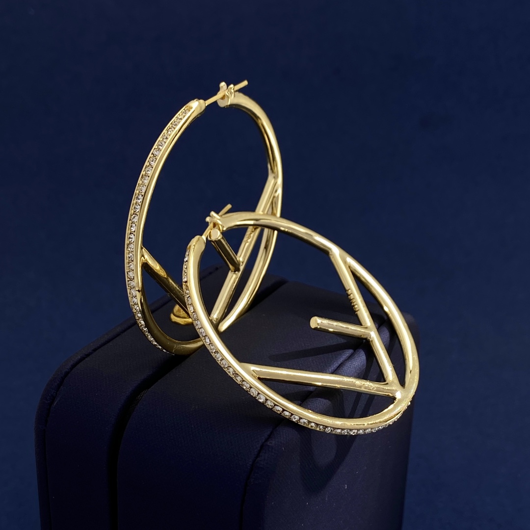 FDE002 F Is fendi hoop earrings large in gold finish metal and crystal - ccjewelryacc