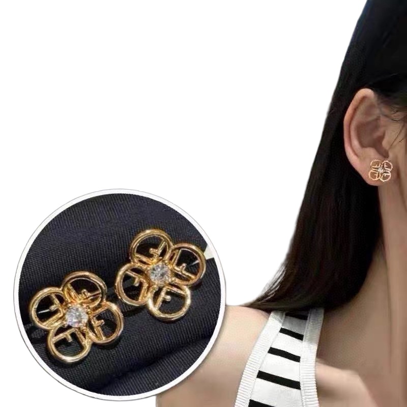 FDE005 F Is Fendi flower earrings in metal gold finish - ccjewelryacc