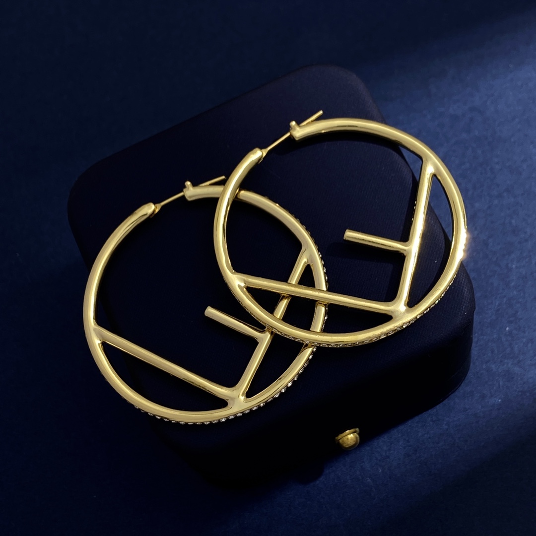 FDE002 F Is fendi hoop earrings large in gold finish metal and crystal - ccfashionjewelry