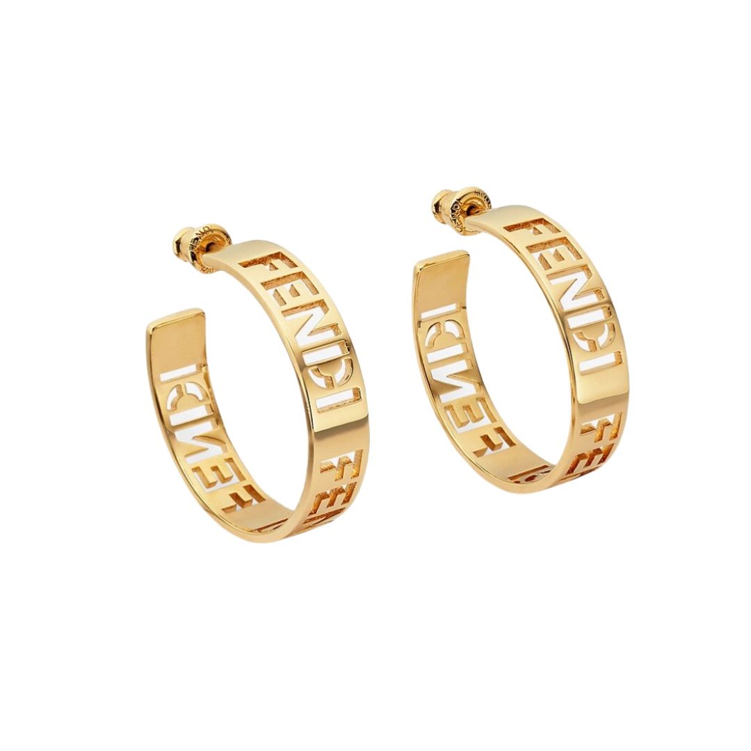 FDE041 Fendi Logo Cut-Out Hoop Earrings - ccjewelryacc