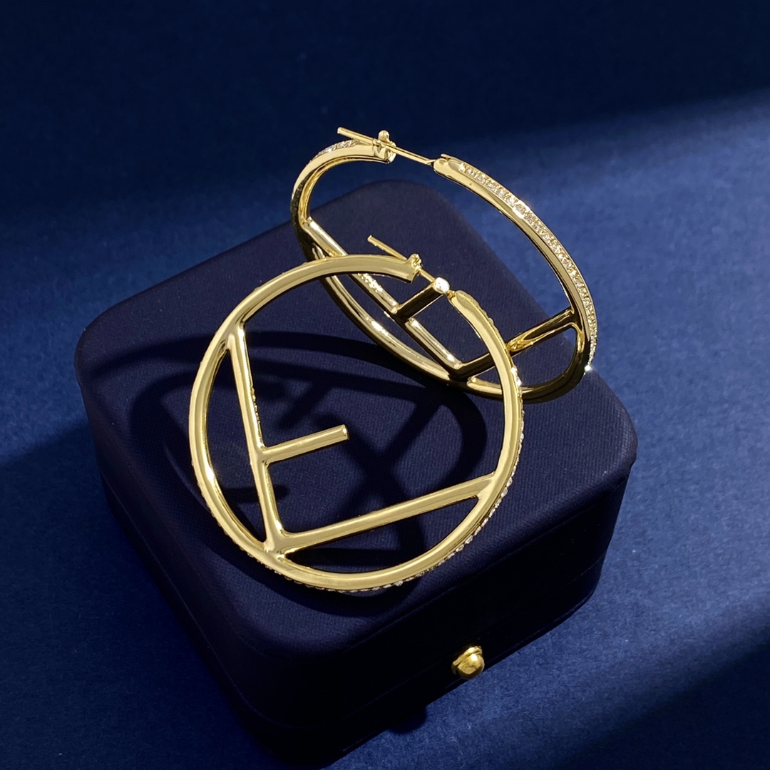 FDE002 F Is fendi hoop earrings large in gold finish metal and crystal - ccjewelryacc