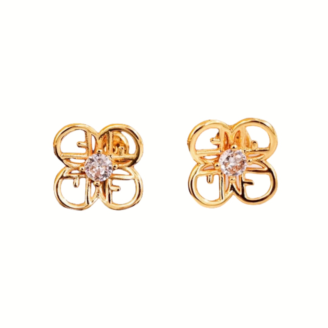 FDE005 F Is Fendi flower earrings in metal gold finish - ccfashionjewelry