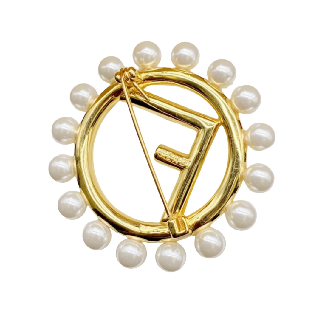 FDB005 Fendi Pearl F brooch pin - ccjewelryacc