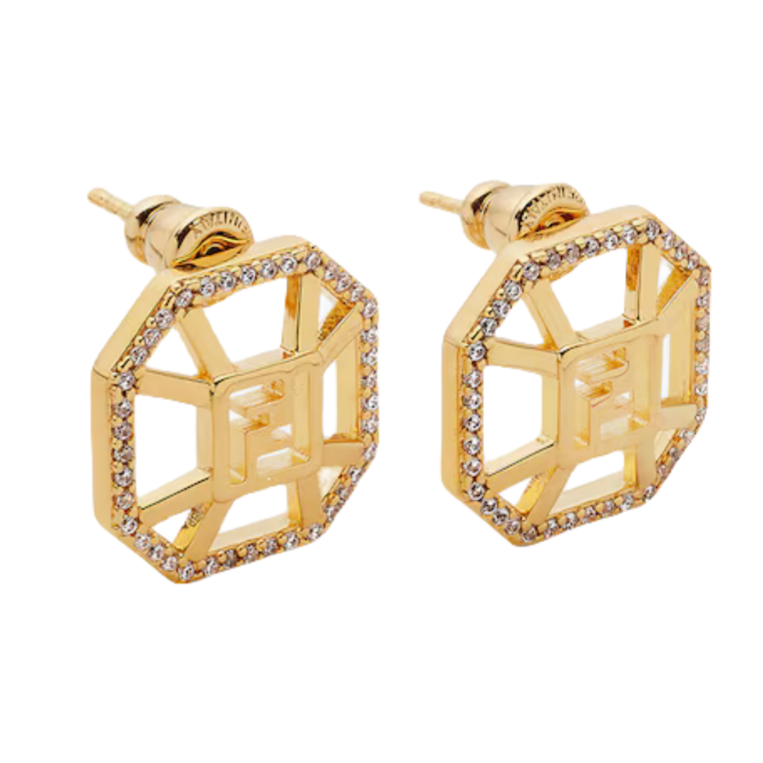 FDE010 Forever Fendi earrings in metal gold finish and crystal - ccjewelryacc