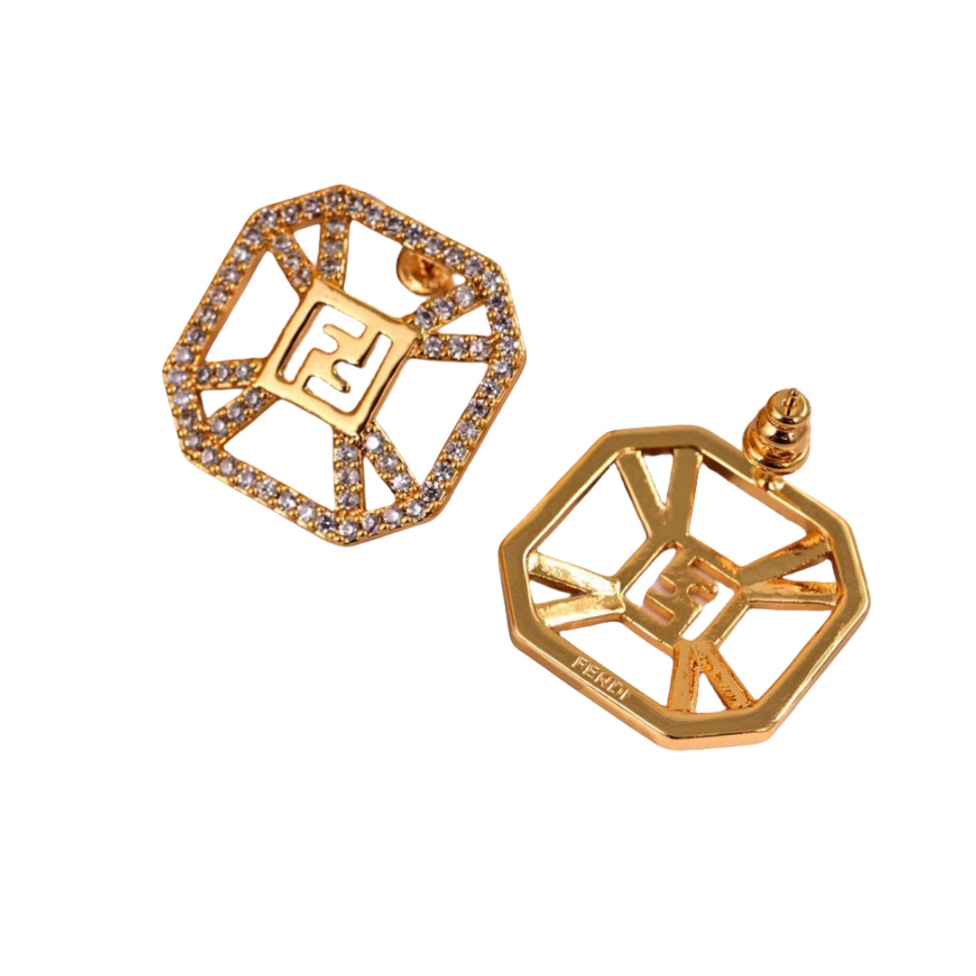 FDE010 Forever Fendi earrings in metal gold finish and crystal - ccjewelryacc