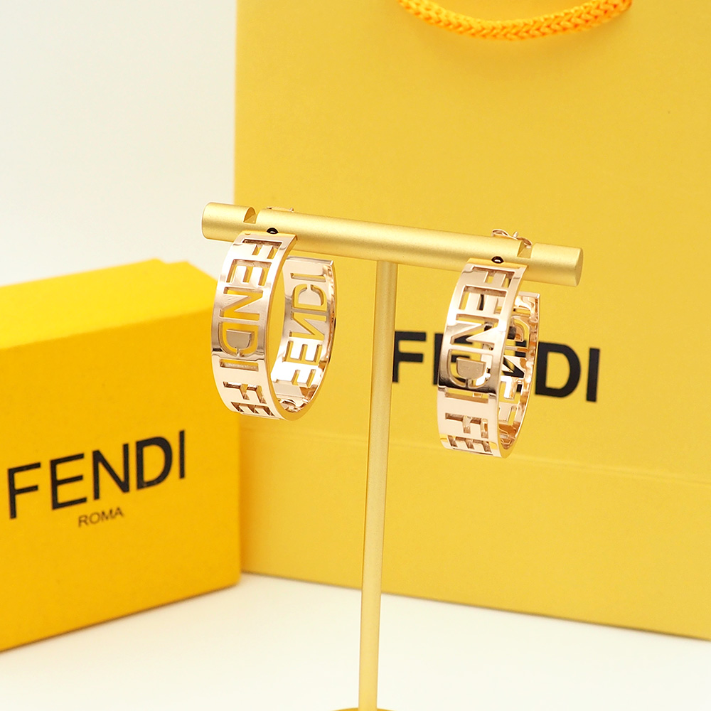 FDE041 Fendi Logo Cut-Out Hoop Earrings - ccjewelryacc