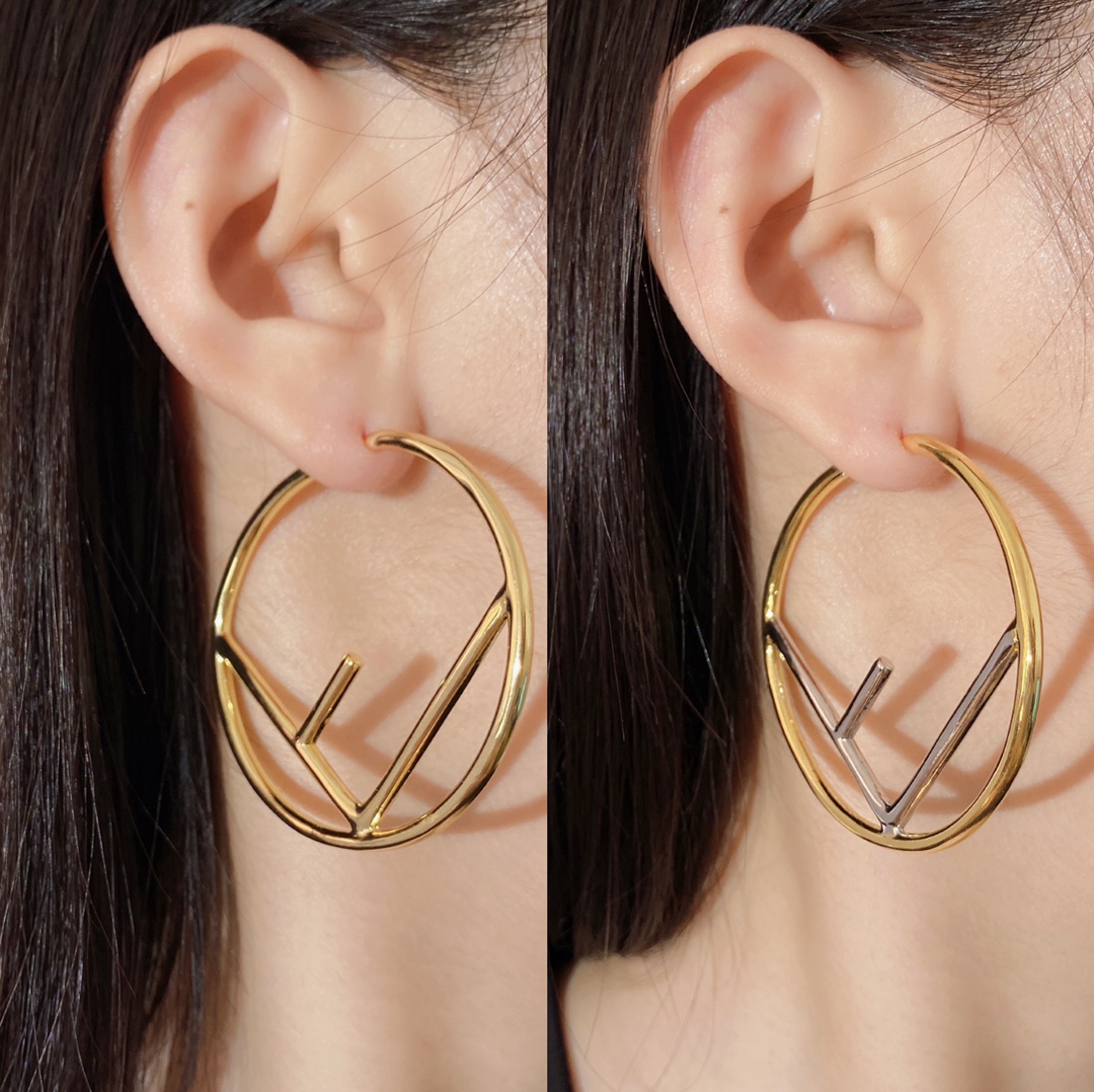 FDE013 F Is Fendi hoop earrings Large 5cm in metal - ccjewelryacc