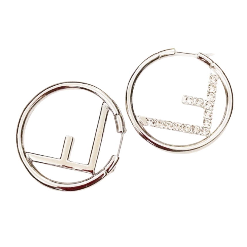 FDE017 Silver crytal F hoop earrings - ccjewelryacc