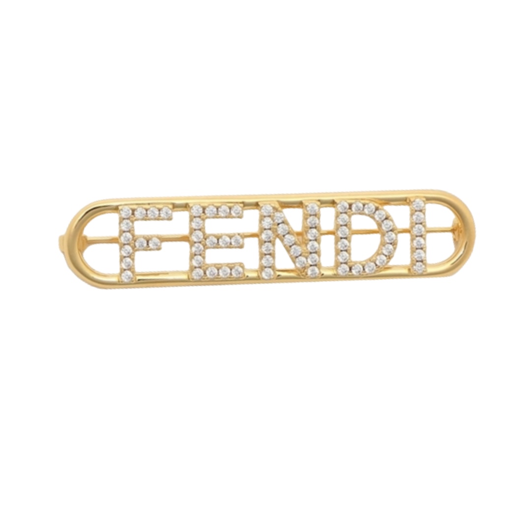 FDB003 Metal and crystal Fendi Logo detail brooch - ccjewelryacc