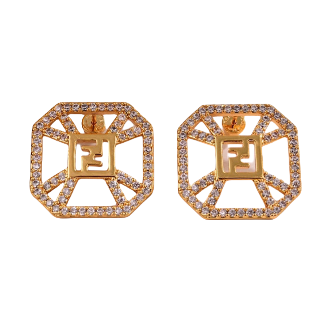 FDE010 Forever Fendi earrings in metal gold finish and crystal - ccjewelryacc
