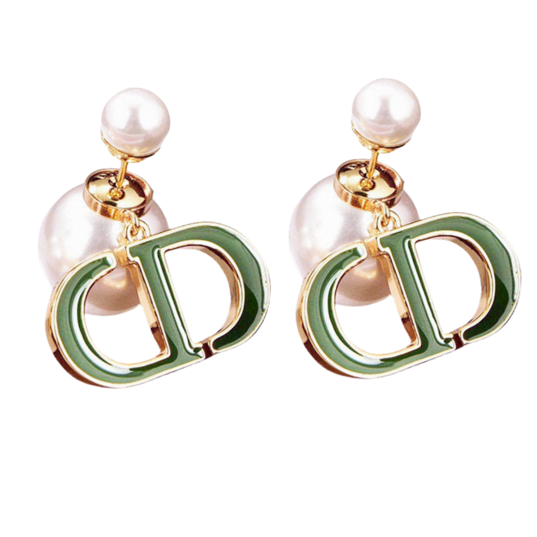 CDE146 Dior Green tribales earrings in metal and pearl - ccfashionjewelry