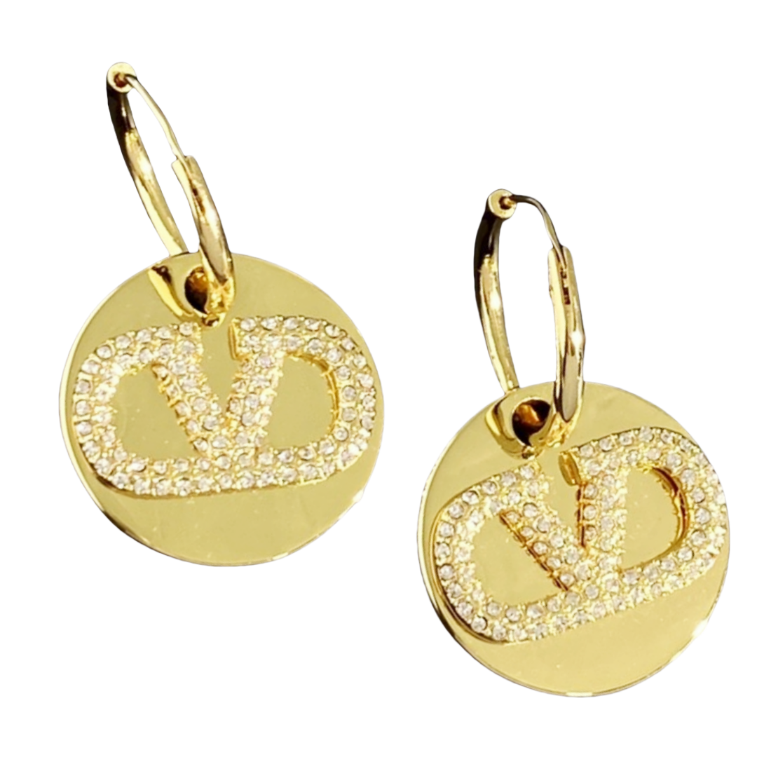 VTE078 Vlogo signature metal and crystal earrings - ccjewelryacc