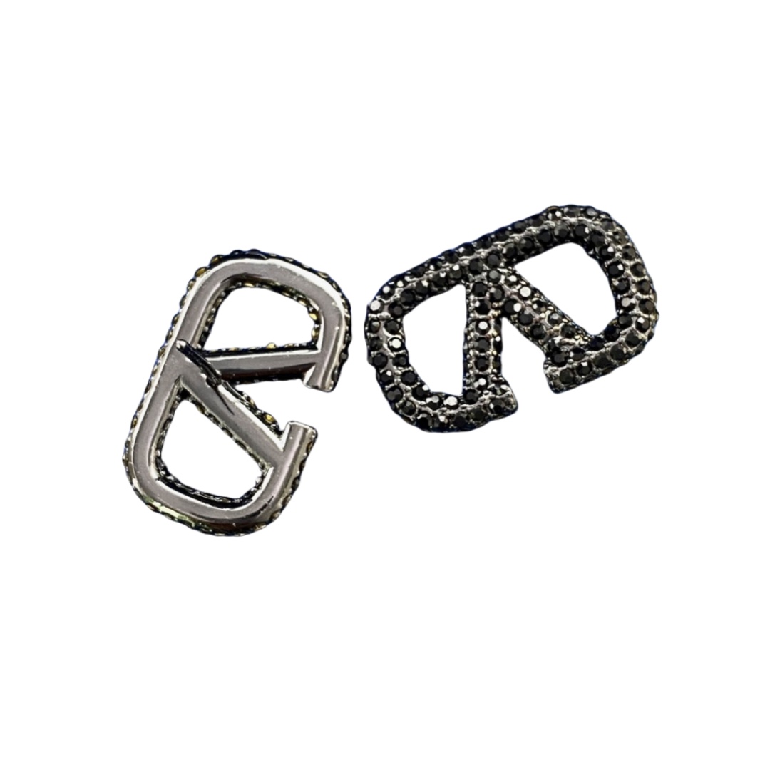 VTE010 Valentino Garavani Vlogo Signature Earrings in Metal Black Crystals - ccjewelryacc