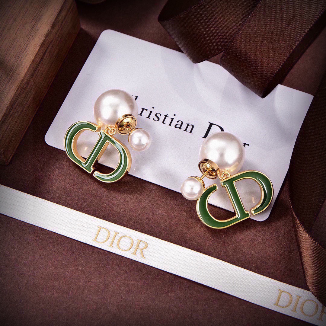 CDE146 Dior Green tribales earrings in metal and pearl - ccjewelryacc