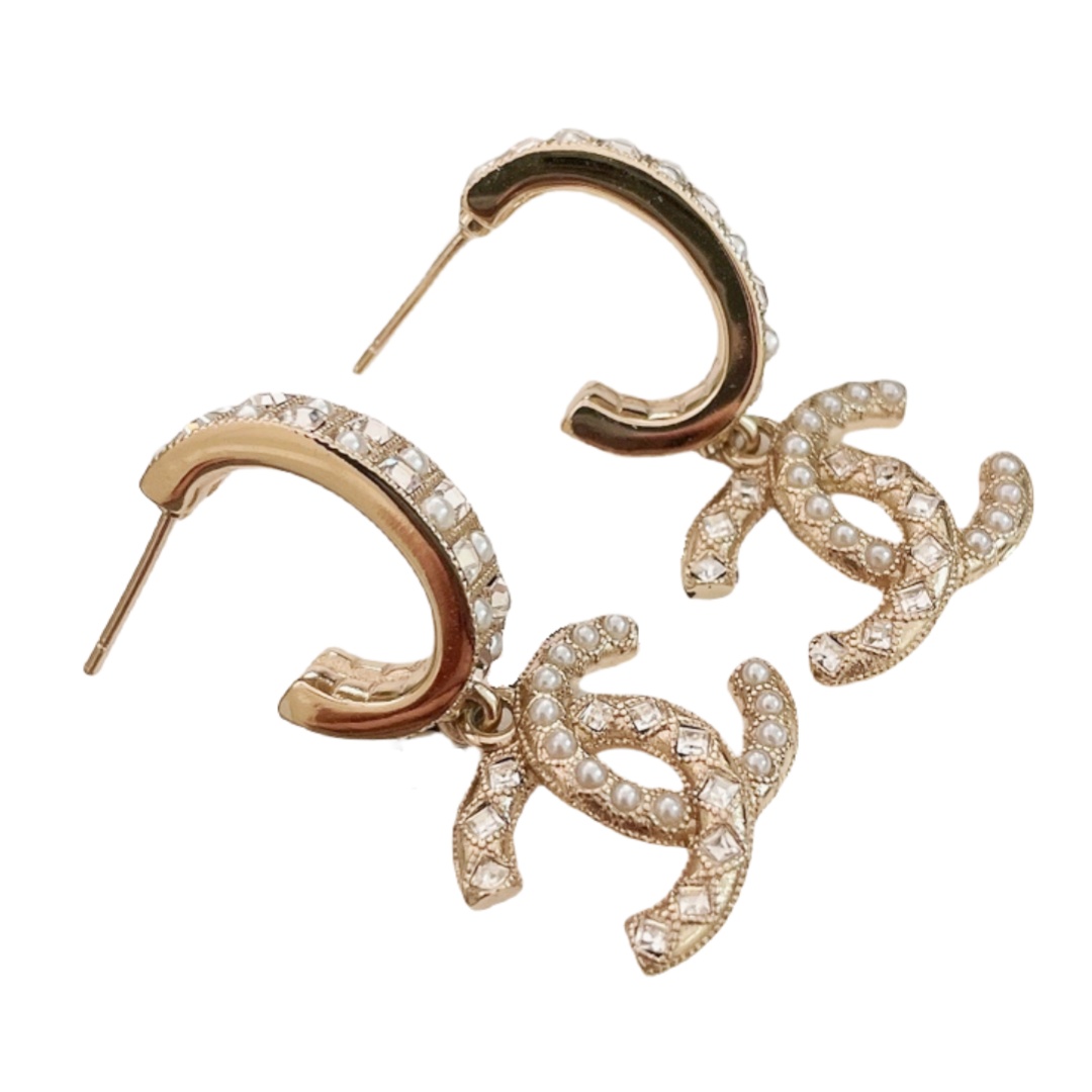 CCE180 Chanel crystal pearl crown drop earrings and necklace - ccjewelryacc