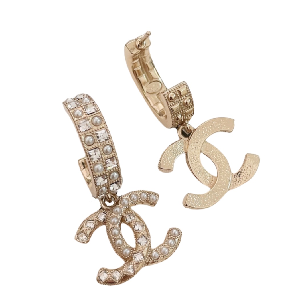 CCE180 Chanel crystal pearl crown drop earrings and necklace - ccjewelryacc