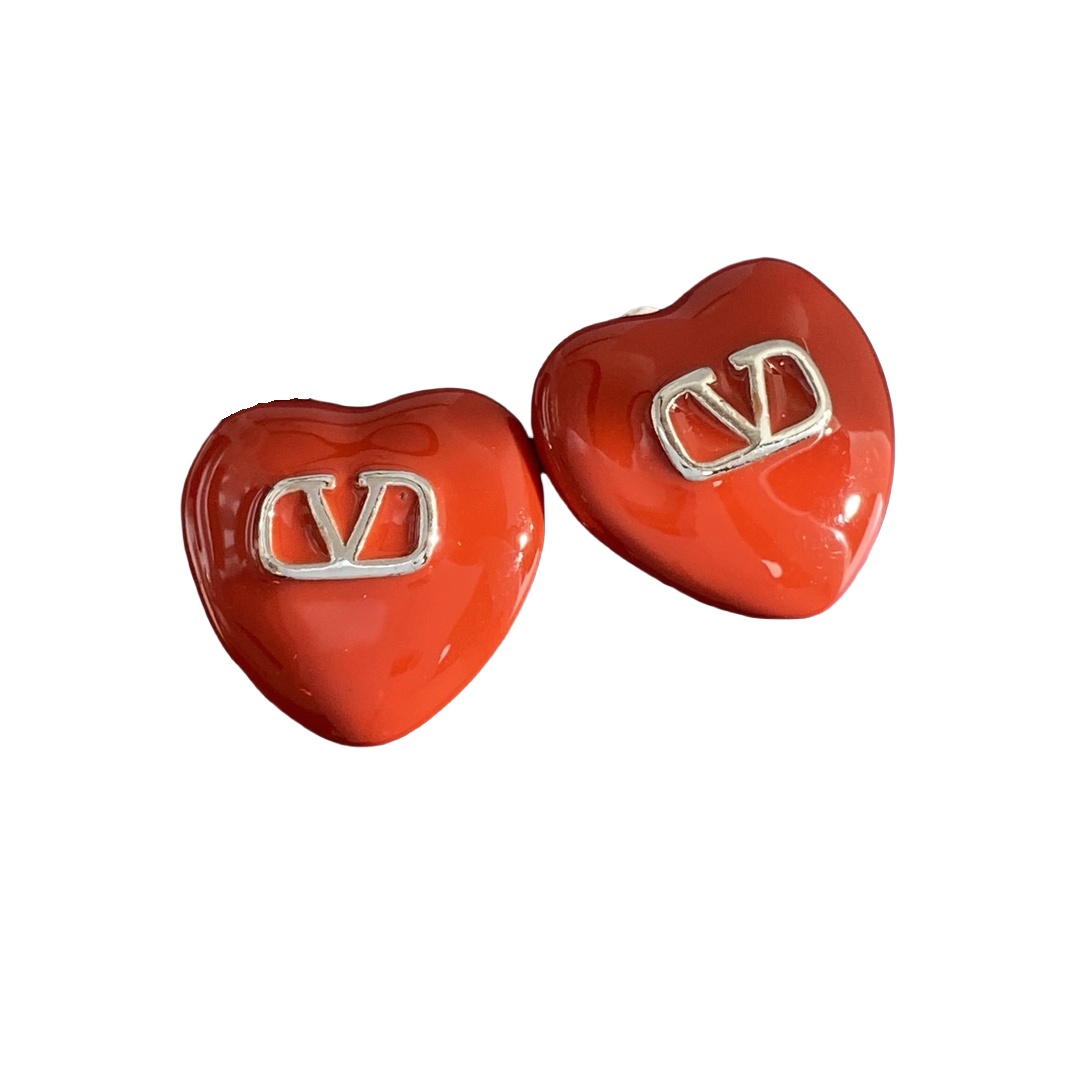 VTE011  Valentino Garavani Red heart stud earrings Clip - ccjewelryacc