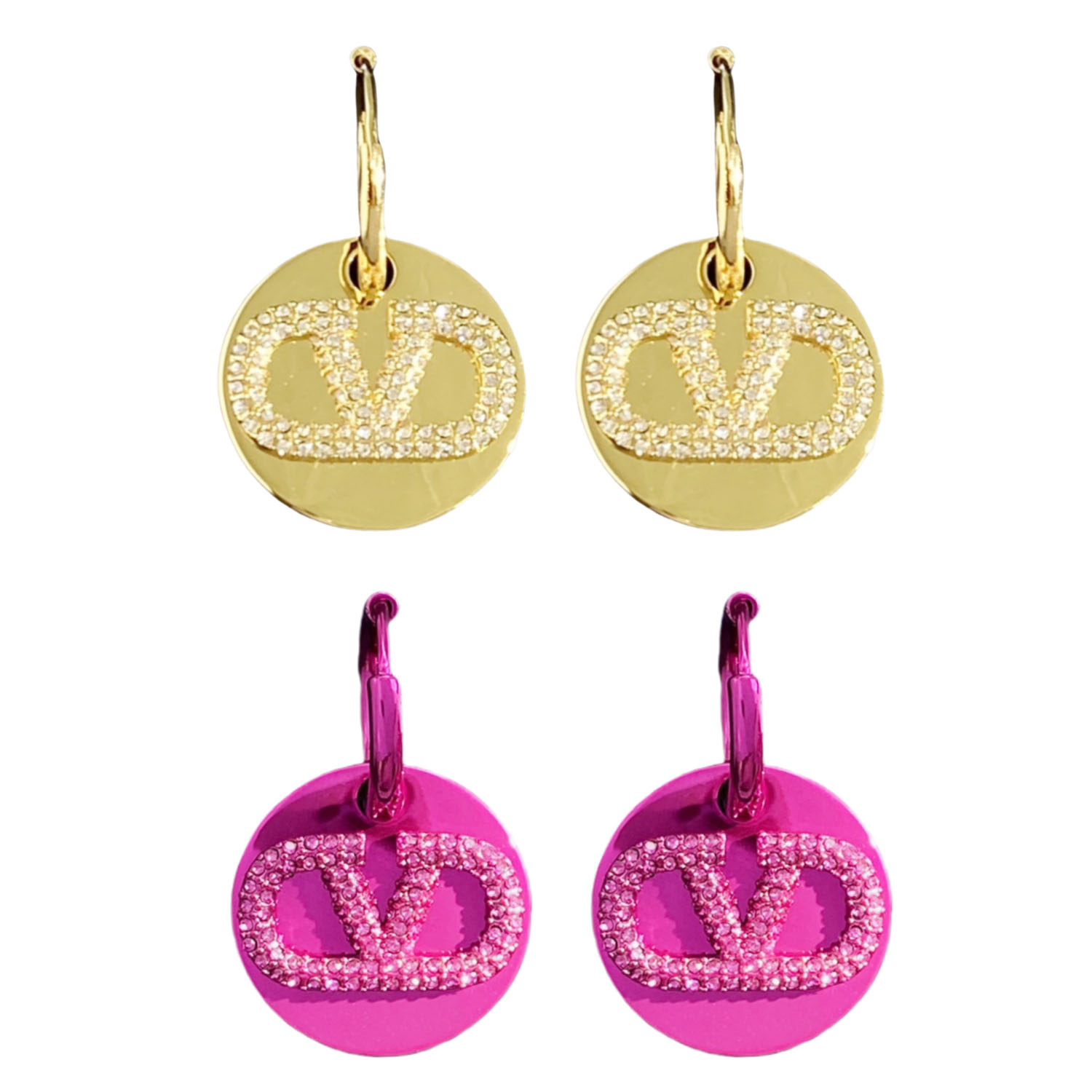 VTE078 Vlogo signature metal and crystal earrings - ccjewelryacc