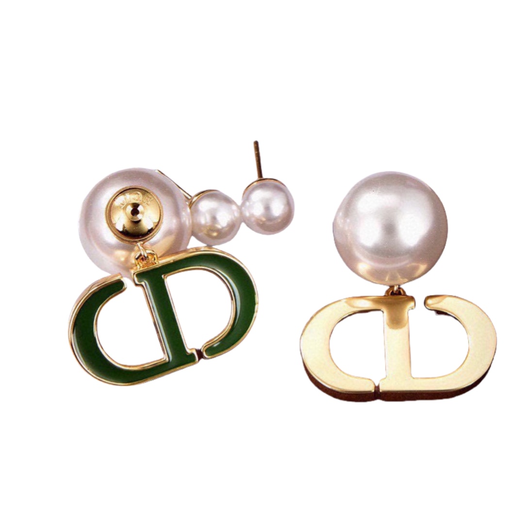 CDE146 Dior Green tribales earrings in metal and pearl - ccjewelryacc