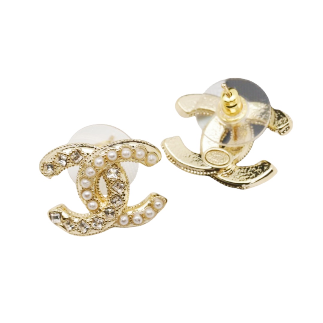 CCE180 Chanel crystal pearl crown drop earrings and necklace - ccjewelryacc