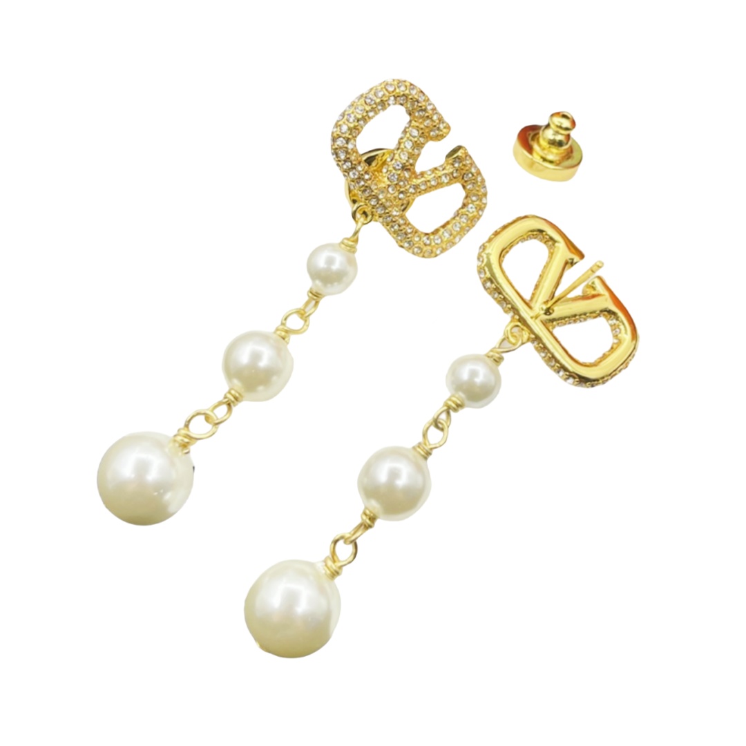 VTE005 vlogo pearl drop earrings - ccjewelryacc