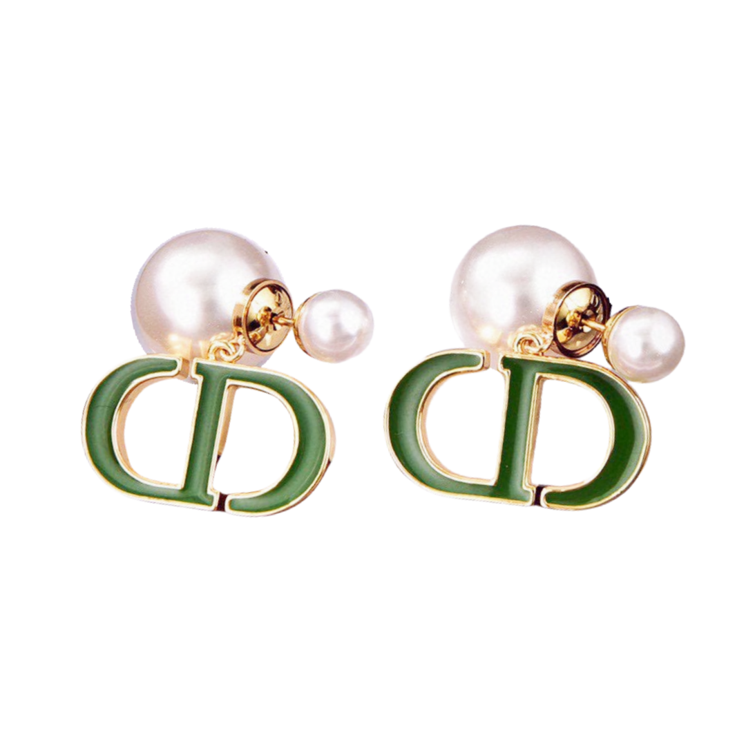 CDE146 Dior Green tribales earrings in metal and pearl - ccfashionjewelry