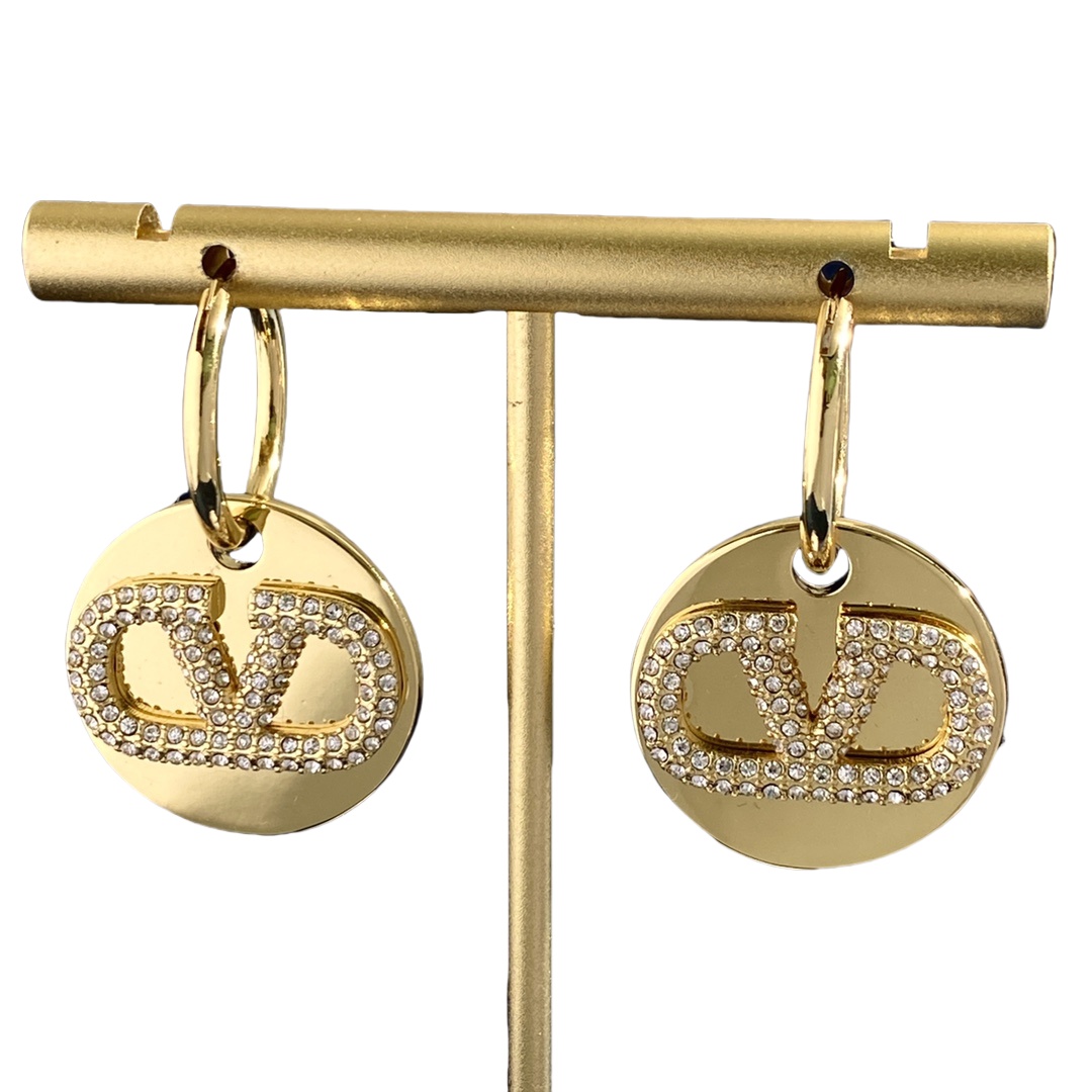 VTE078 Vlogo signature metal and crystal earrings - ccjewelryacc