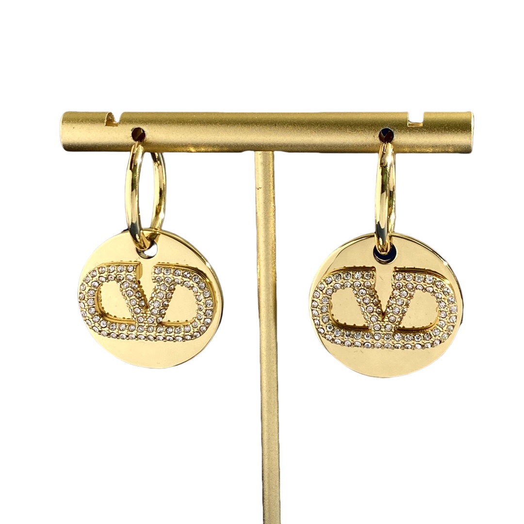 VTE078 Vlogo signature metal and crystal earrings - ccjewelryacc
