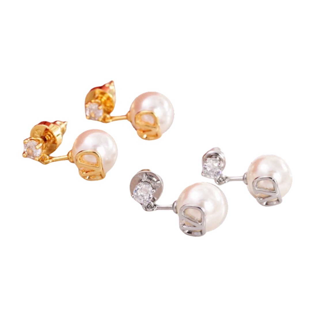 VTE007 Valentino Garavani  Vlogo Signature Earrings in Metal Crystals and Resin Pearls - ccjewelryacc