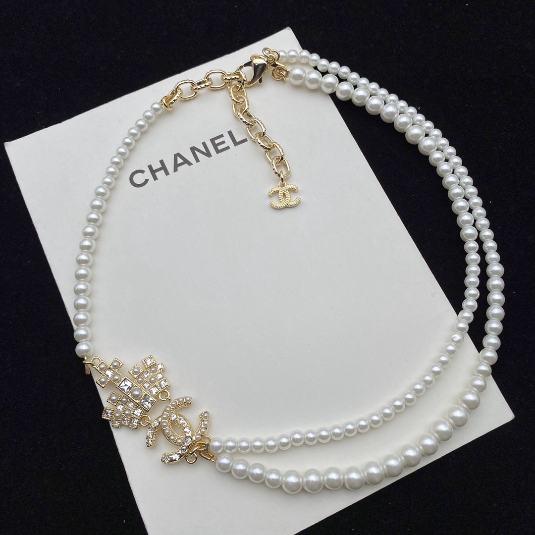 CCE180 Chanel crystal pearl crown drop earrings and necklace - ccjewelryacc