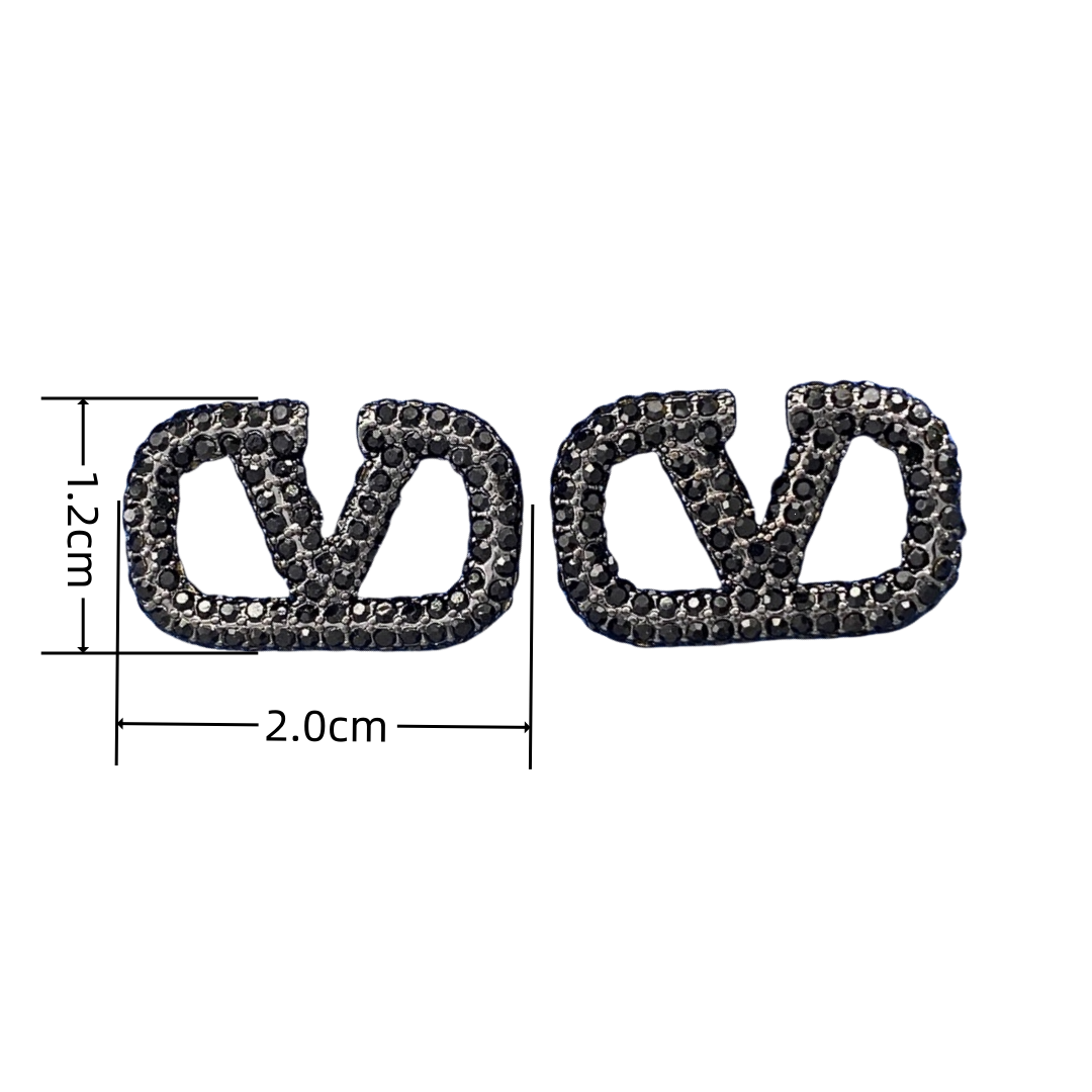 VTE010 Valentino Garavani Vlogo Signature Earrings in Metal Black Crystals - ccjewelryacc