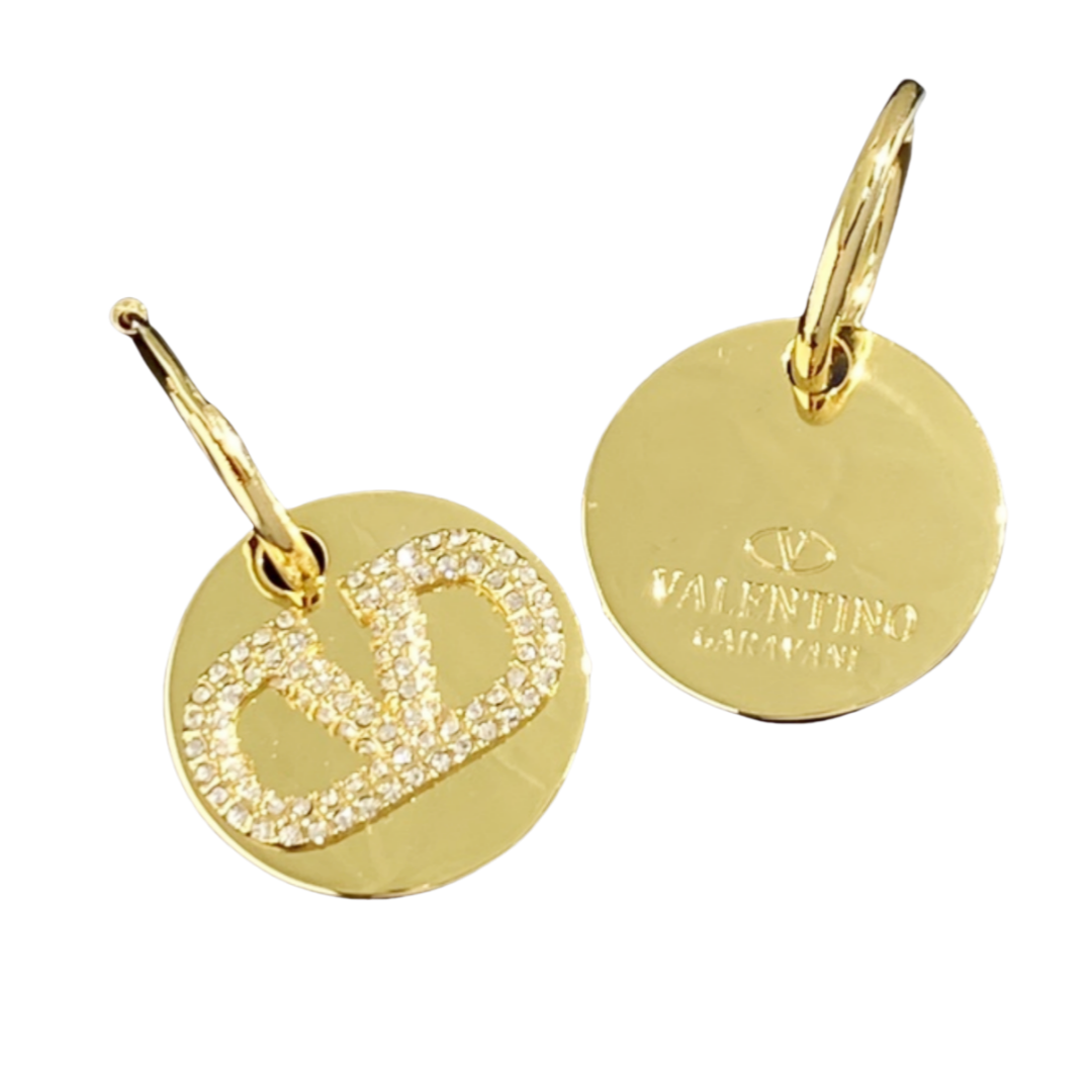 VTE078 Vlogo signature metal and crystal earrings - ccjewelryacc
