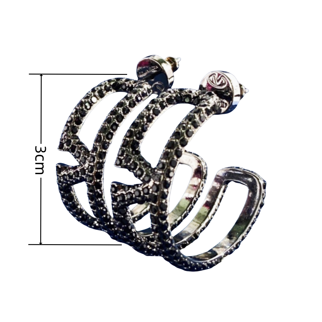 VTE010 Valentino Garavani Vlogo Signature Earrings in Metal Black Crystals - ccjewelryacc