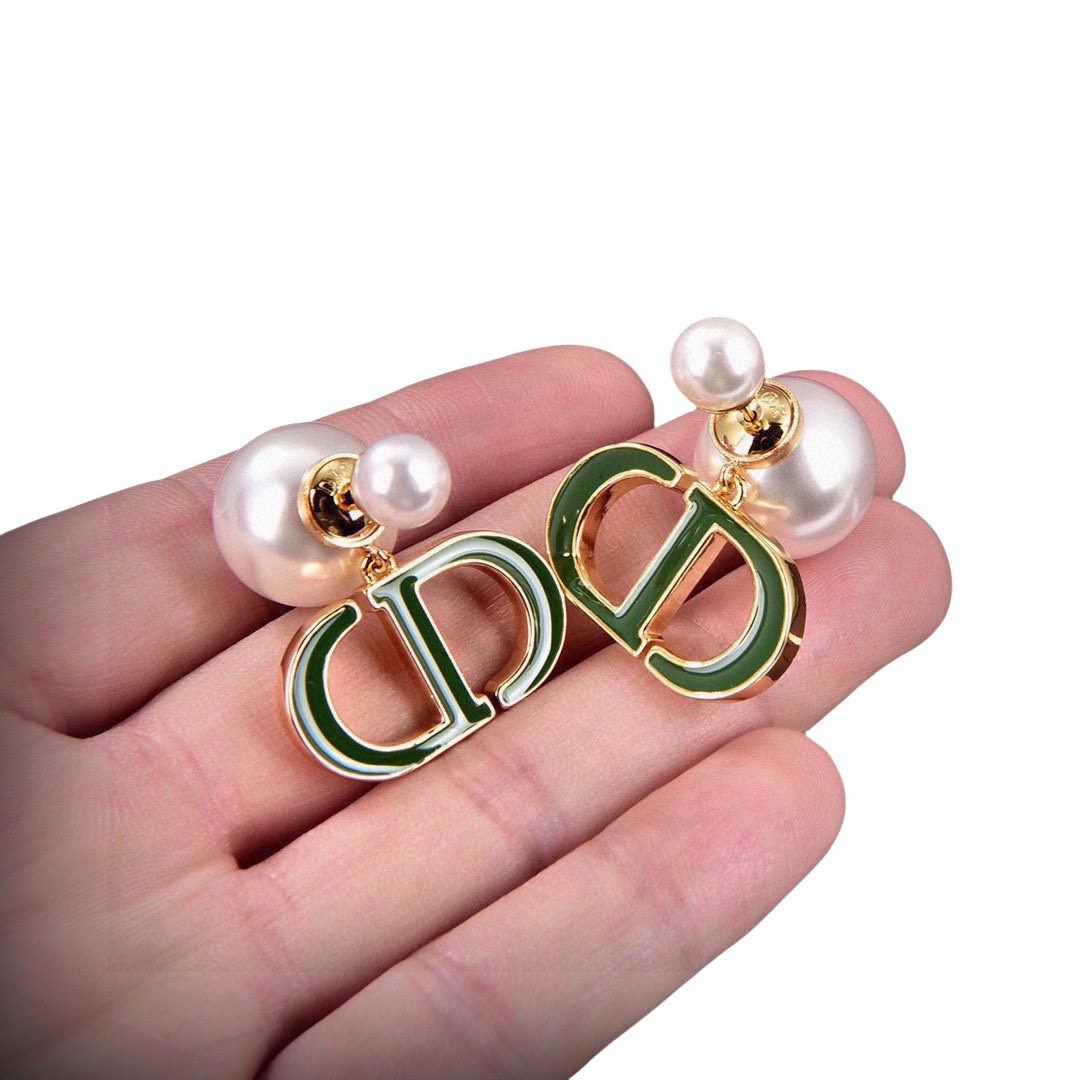 CDE146 Dior Green tribales earrings in metal and pearl - ccjewelryacc