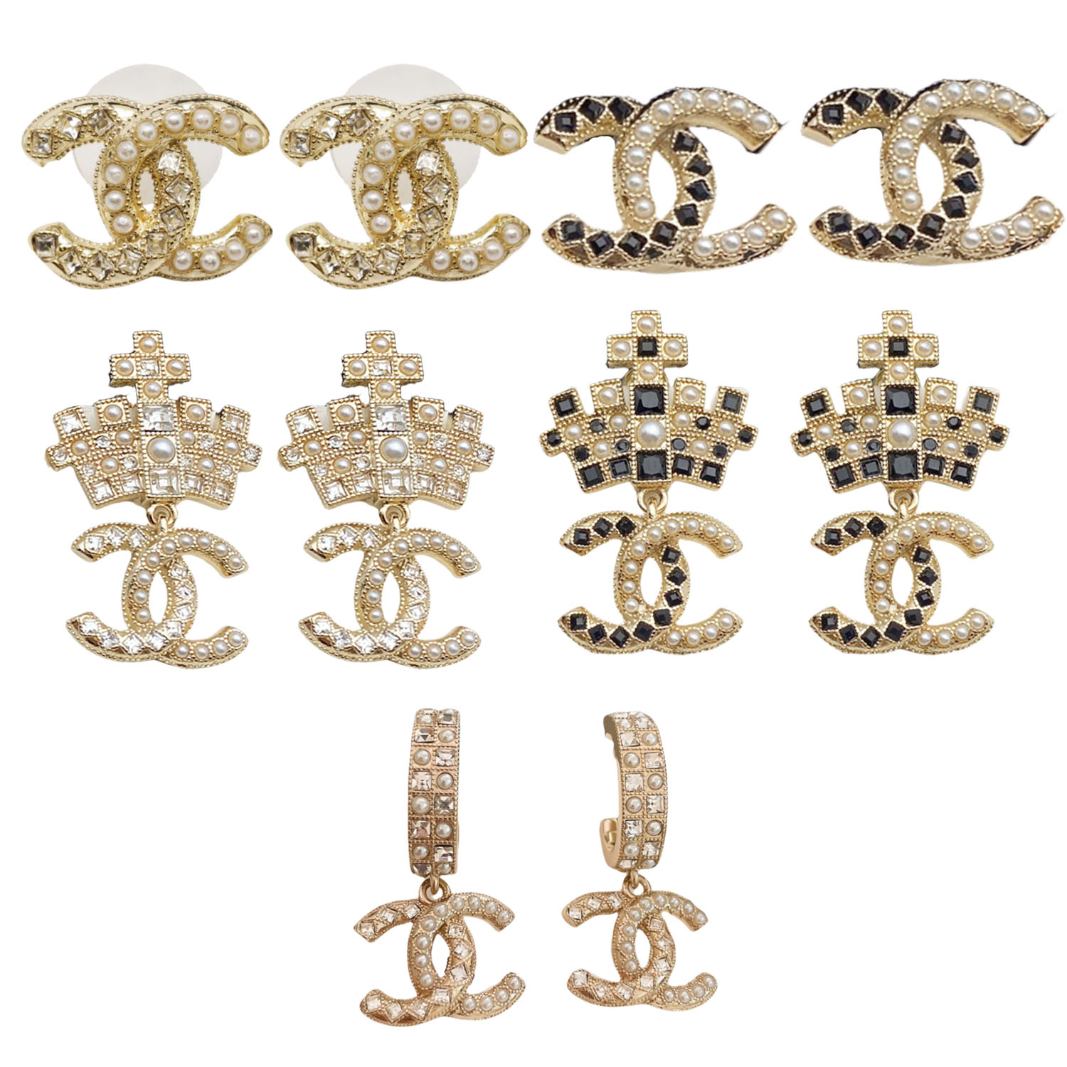 CCE180 Chanel crystal pearl crown drop earrings and necklace - ccfashionjewelry