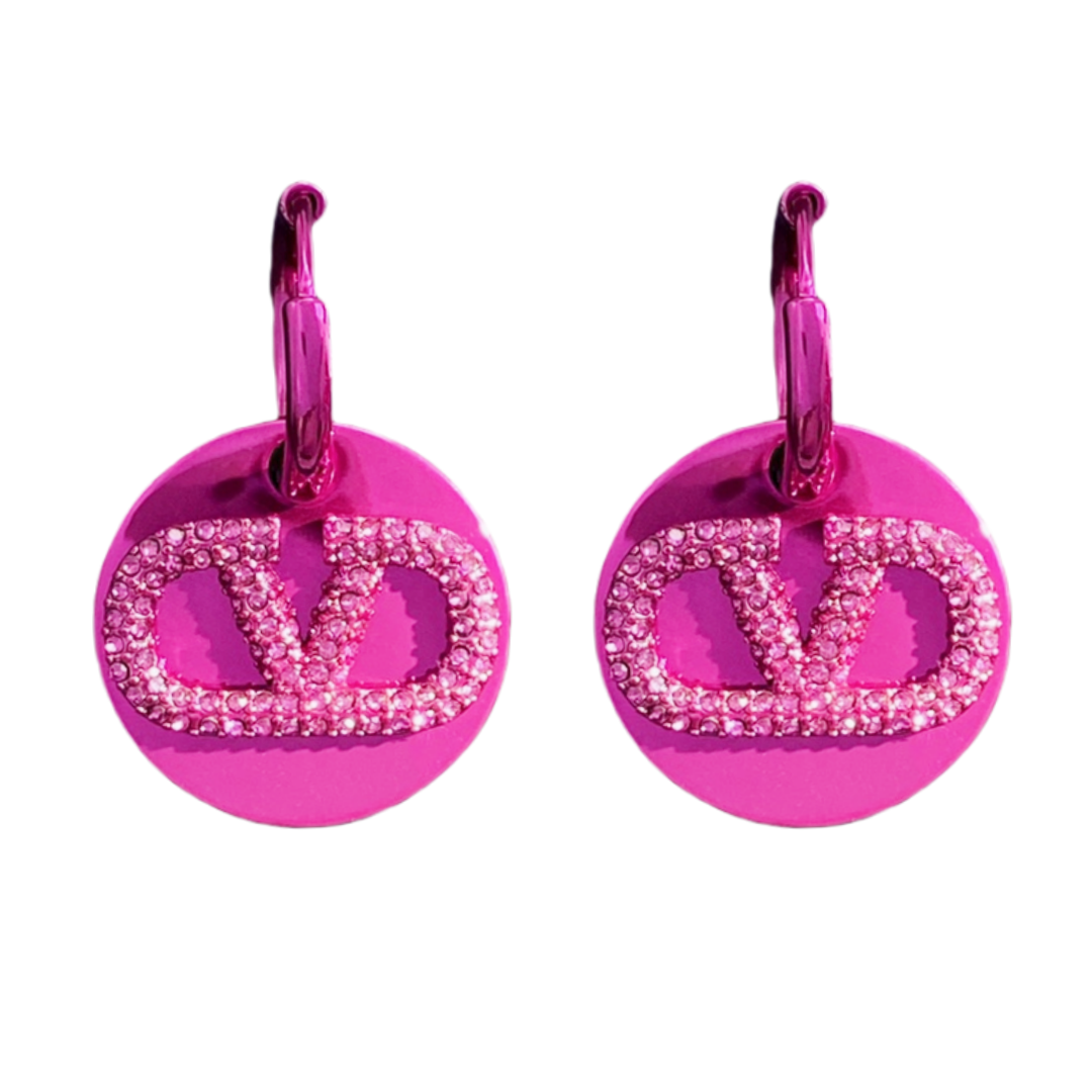 VTE078 Vlogo signature metal and crystal earrings - ccjewelryacc