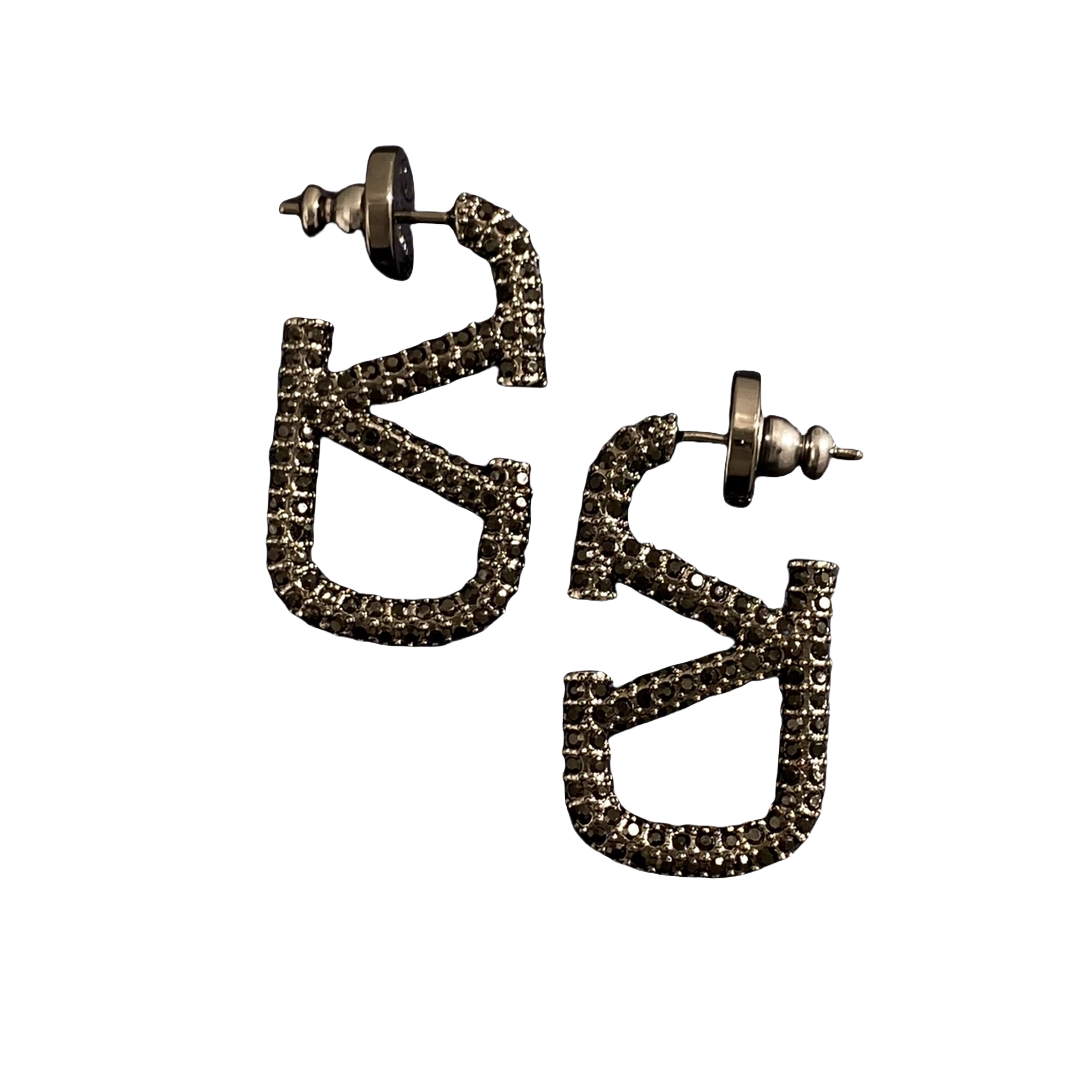VTE020 Valentino Garavani Vlogo Signature Earrings in Metal Crystals Small - ccjewelryacc