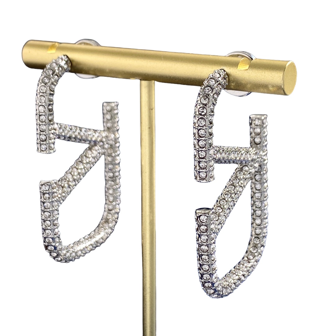 VTE022 Medium 4.5cm Valentino Garavani Gold VLogo Signature Earrings in metal and crystal - ccjewelryacc