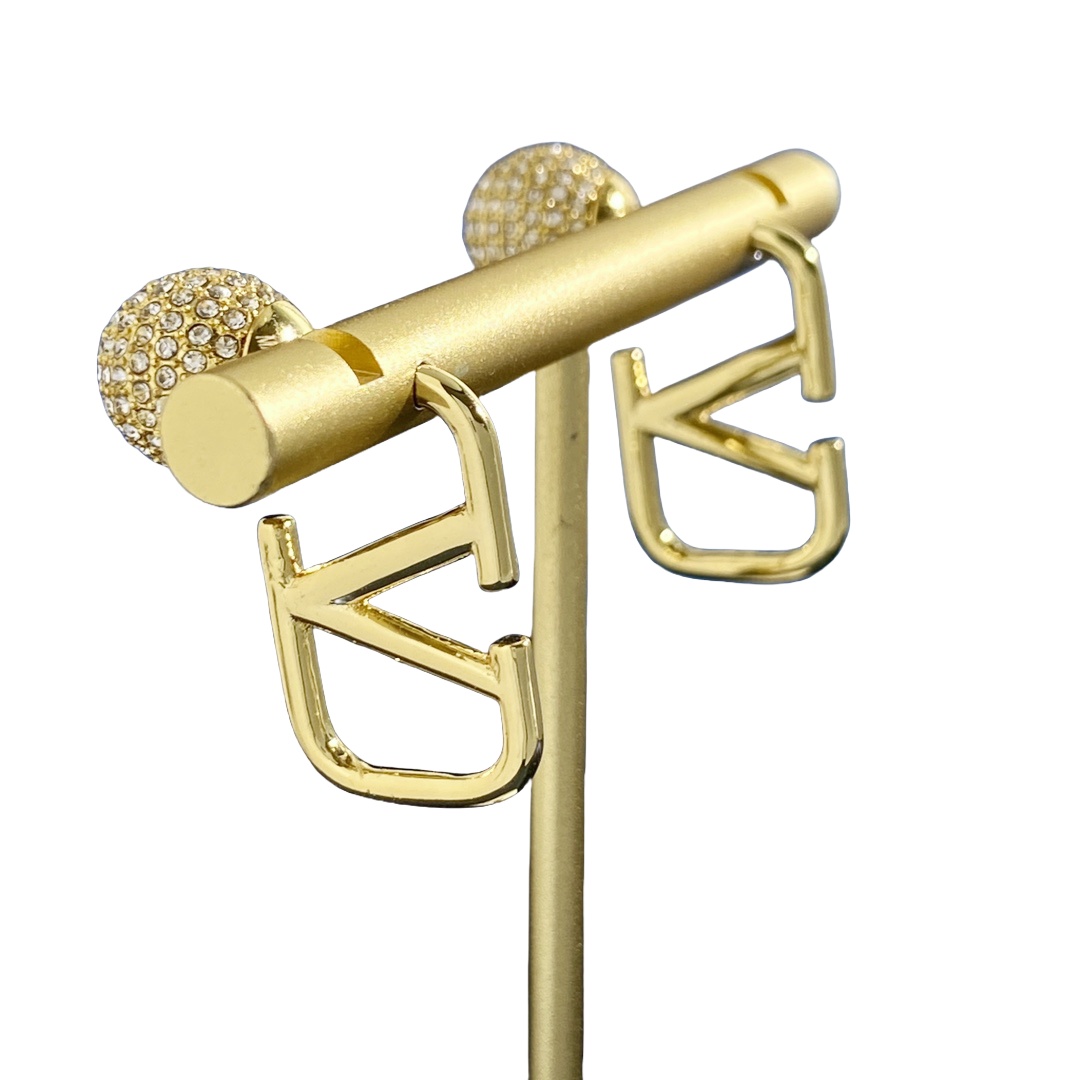 VTE032 Valentino Garavani Gold VLogo Signature Earrings in metal and crystal - ccjewelryacc