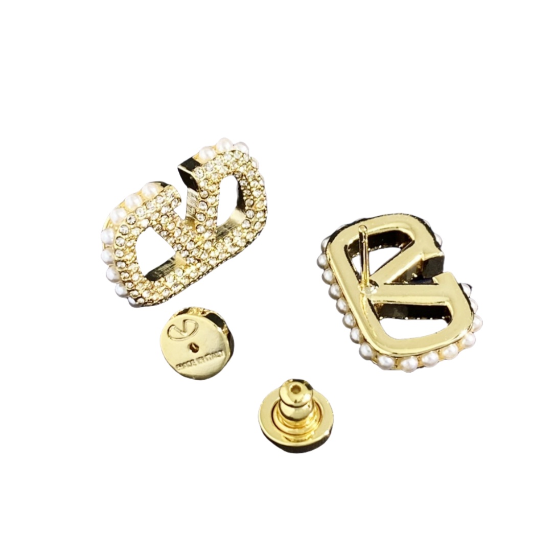 VTE019 VLOGO SIGNATURE EARRINGS IN METAL AND CRYSTALS - ccjewelryacc