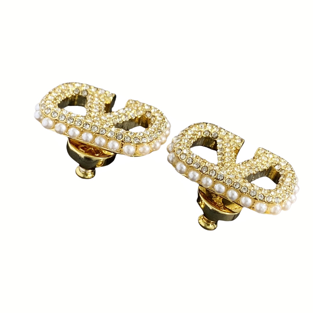 VTE019 VLOGO SIGNATURE EARRINGS IN METAL AND CRYSTALS - ccjewelryacc