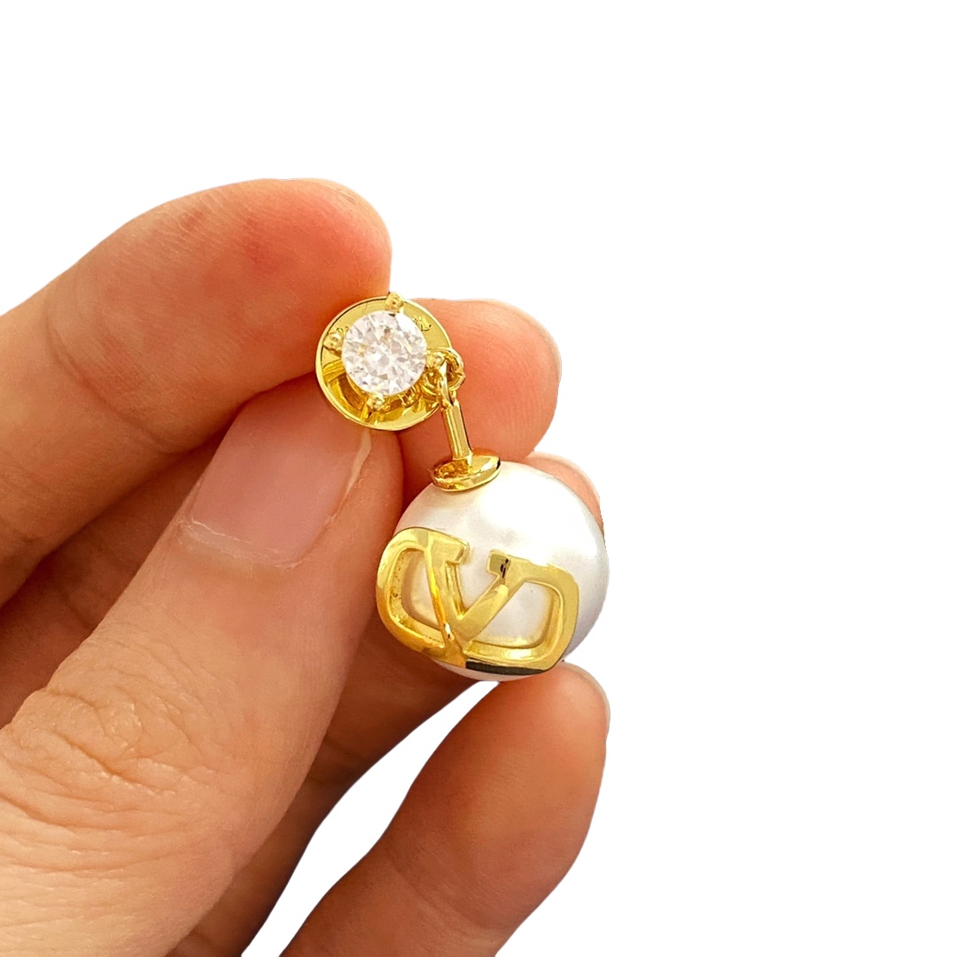VTE042 V Pearl Drop Earrings - ccjewelryacc