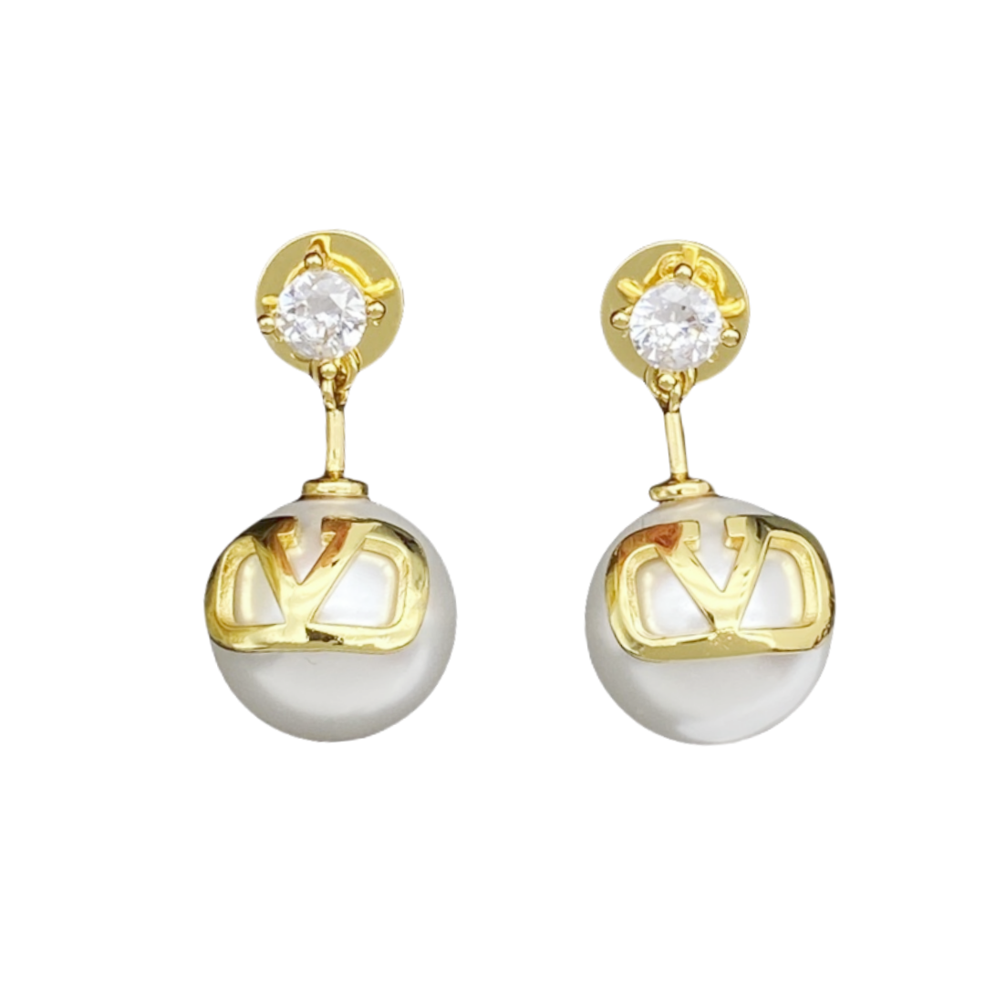 VTE042 V Pearl Drop Earrings - ccjewelryacc